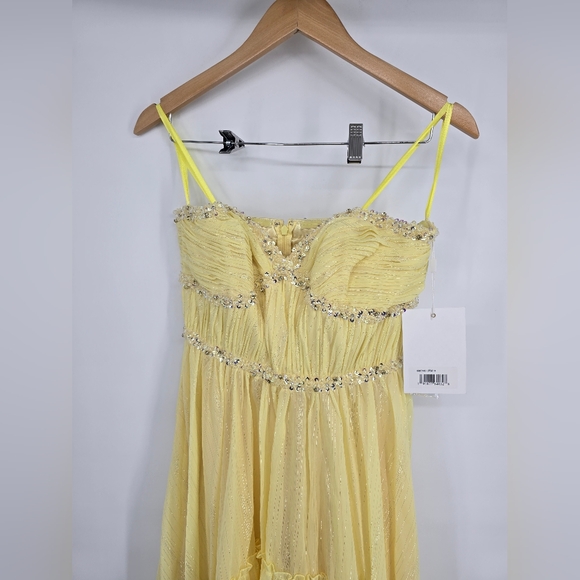 NWT! Mac Duggal, Strapless Beaded High Low Gown, Lemon, MSRP $498 - Picture 5 of 12